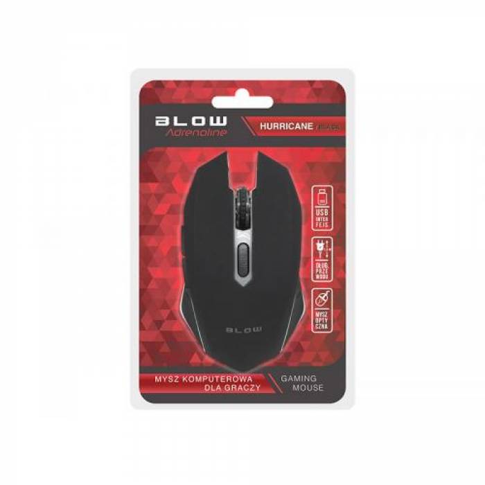 Mouse Optic Blow Adrenaline Hurricane 2, USB, Black