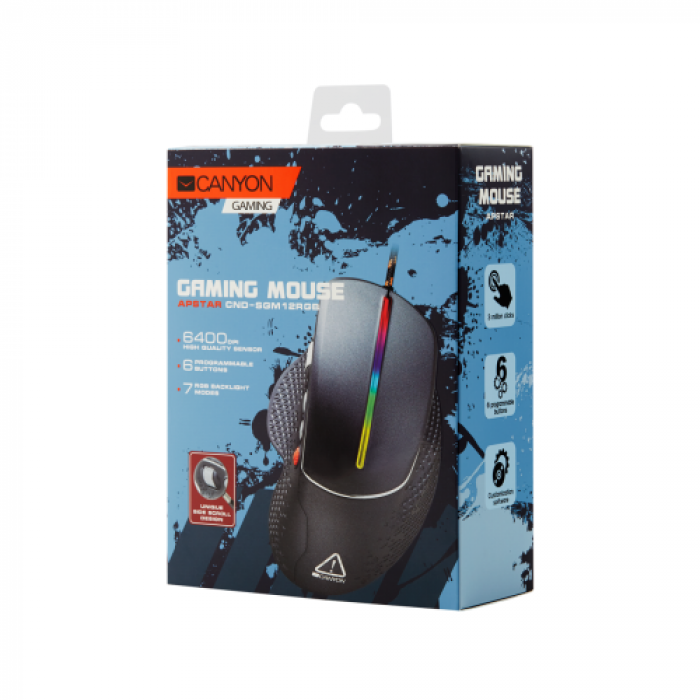 Mouse Optic Canyon Apstar, RGB LED, USB, Black