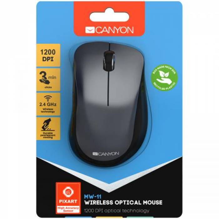 Mouse Optic Canyon CNE-CMSW11B, USB Wireless, Black