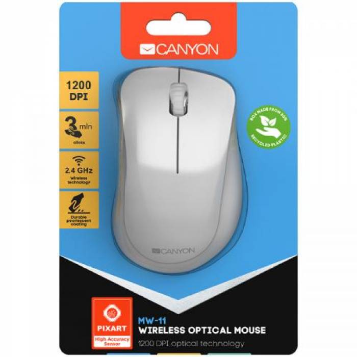 Mouse Optic Canyon CNE-CMSW11PW, USB Wireless, Pearl White