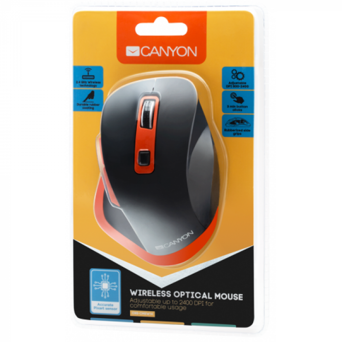 Mouse Optic Canyon CNS-CMSW14BO, USB Wireless, Black-Orange