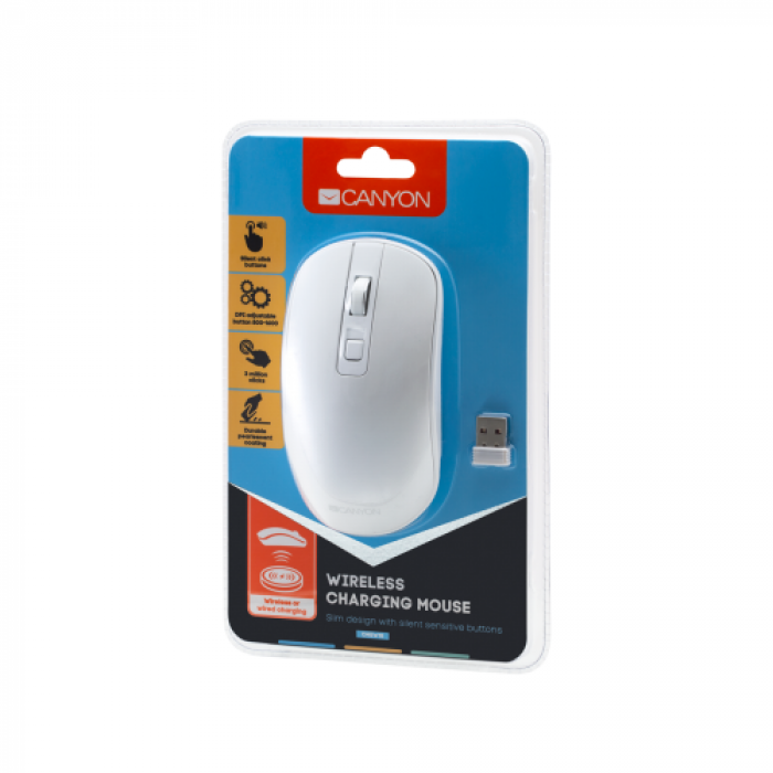 Mouse Optic Canyon CNS-CMSW18PW, USB Wireless, White