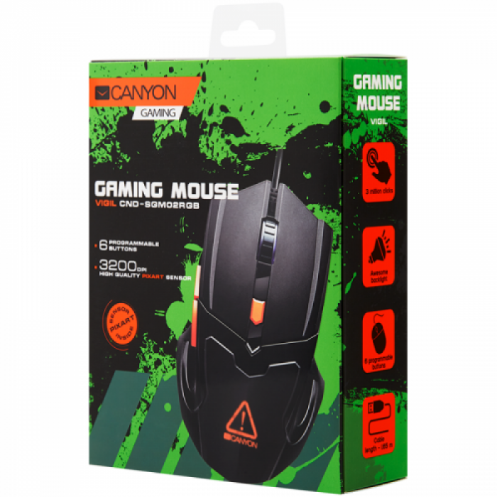 Mouse Optic Canyon Vigil, USB, Black-Orange