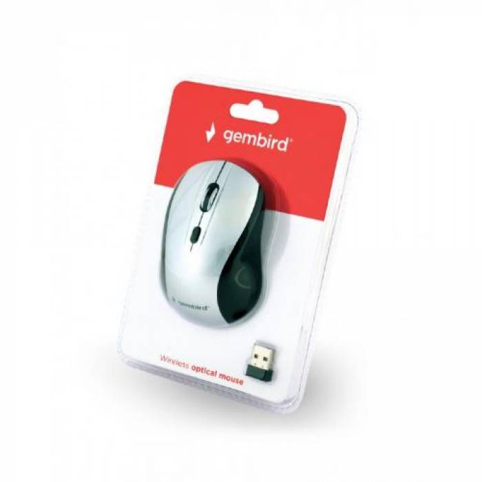 Mouse Optic Gembird MUSW-4B-02-BS, USB Wireless, Black-Silver