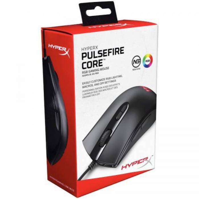 Mouse Optic HP HyperX Pulsefire Core, RGB LED, USB, Black