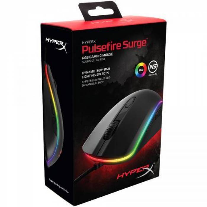 Mouse Optic HP HyperX Pulsefire Surge, RGB LED, USB, Black