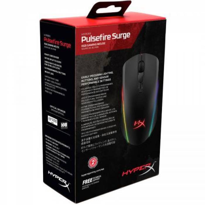 Mouse Optic HP HyperX Pulsefire Surge, RGB LED, USB, Black