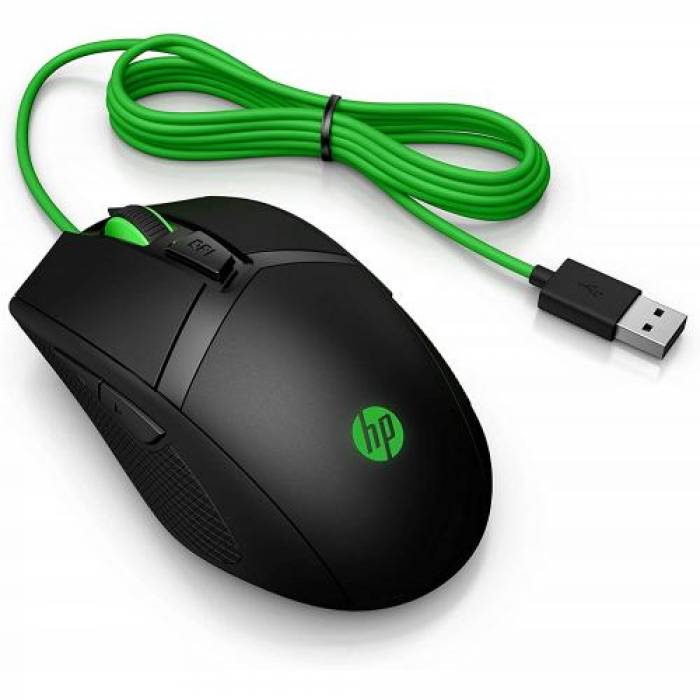 Mouse optic HP Pavilion 300, USB, Black-Green