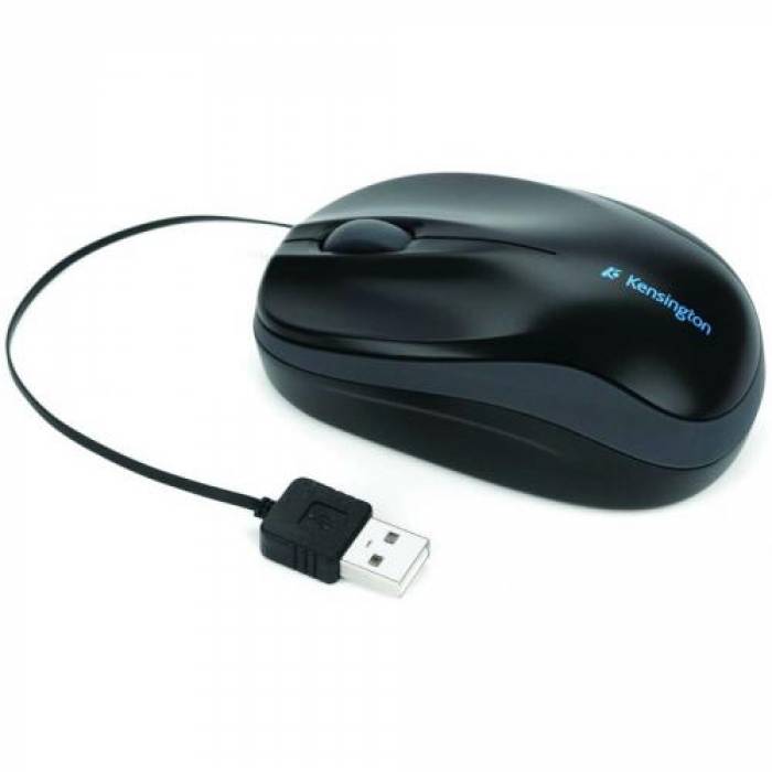 Mouse Optic Kensington Pro Fit Mobile Retractabil, USB, Black