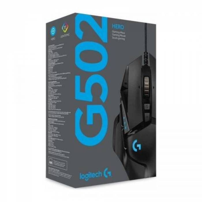 Mouse Optic Logitech G502 HERO, RGB LED, USB, Black