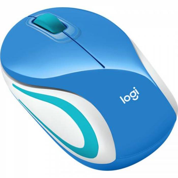 Mouse Optic Logitech M187, USB Wireless, Blue-White