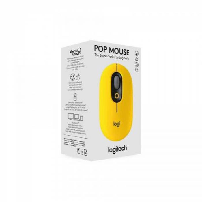 Mouse optic Logitech POP Emoji, USB Wireless/Bluetooth, Blast Yellow