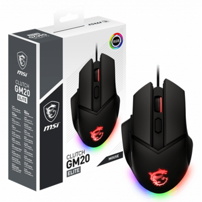 Mouse Optic MSI Clutch GM20 ELITE, USB, Black