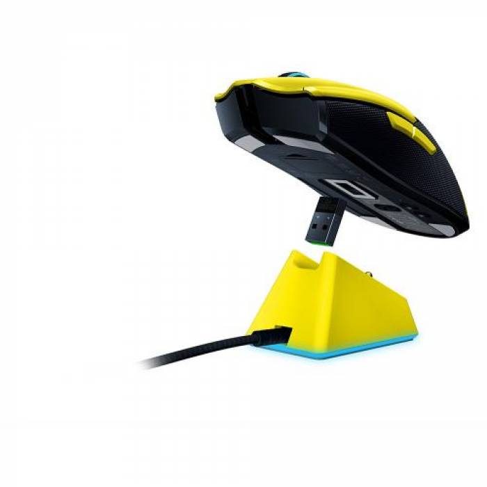 Mouse Optic Razer Viper UltimateCyberpunk 2077 Edition, USB Wireless, Yellow + Charging Dock