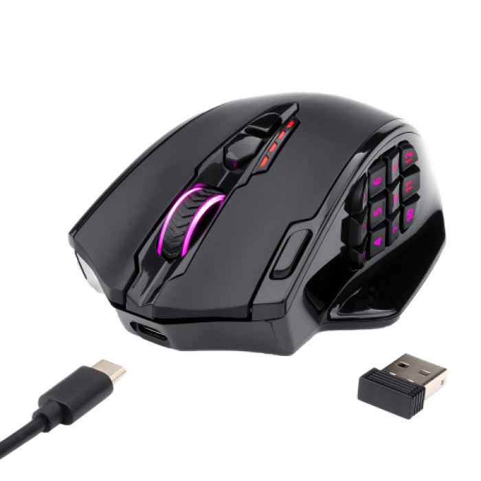 Mouse Optic Redragon Impact Elite RGB, USB Wireless, Black