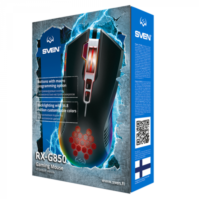 Mouse Optic SVEN RX-G850 RGB, USB, Black