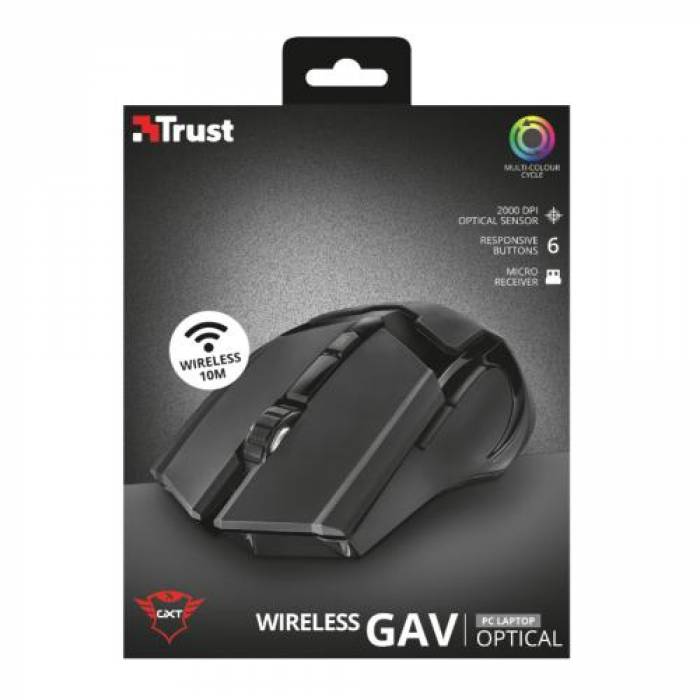 Mouse optic Trust GXT 103 Gav, RGB LED, USB Wireless, Black