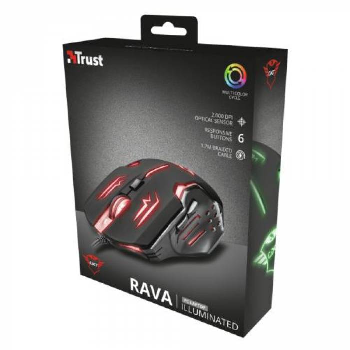 Mouse optic Trust GXT 108 Rava, RGB LED, USB, Black