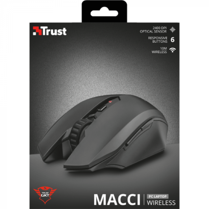 Mouse Optic Trust GXT 115 Macci, USB Wireless, Black