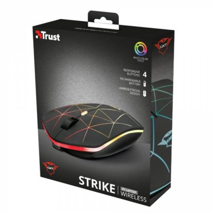 Mouse optic Trust GXT 117 STRIKE, RGB LED, USB Wireless, Black