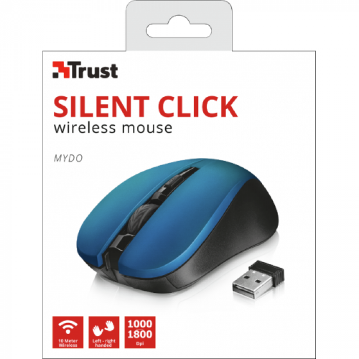 Mouse Optic Trust Mydo Silent Click Wi, USB Wireless, Blue