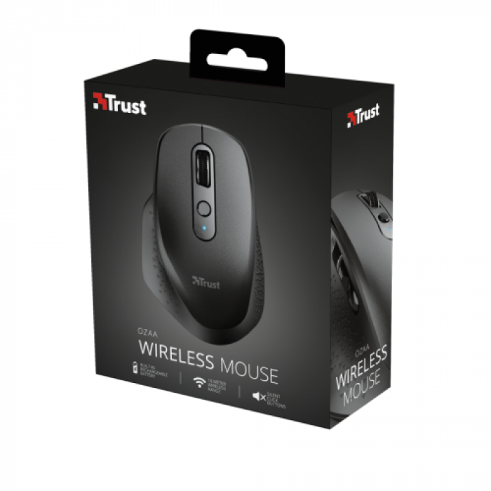 Mouse Optic Trust Ozaa Rechargeable, USB Wireless, Black