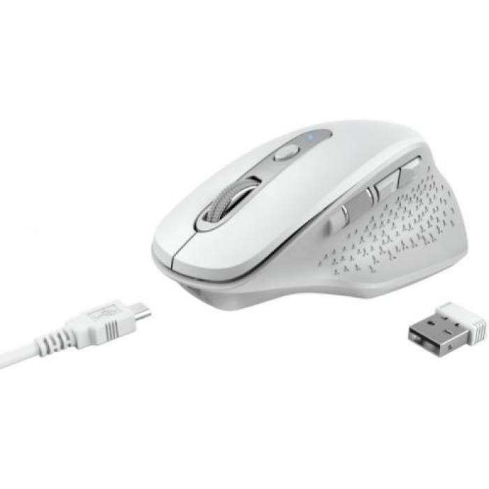 Mouse Optic Trust Ozaa Rechargeable, USB Wireless, White