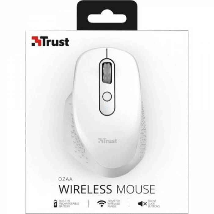 Mouse Optic Trust Ozaa Rechargeable, USB Wireless, White