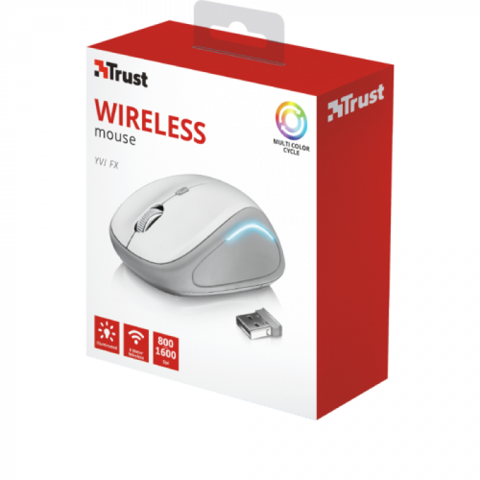 Mouse Optic Trust Yvi FX, USB Wireless, White