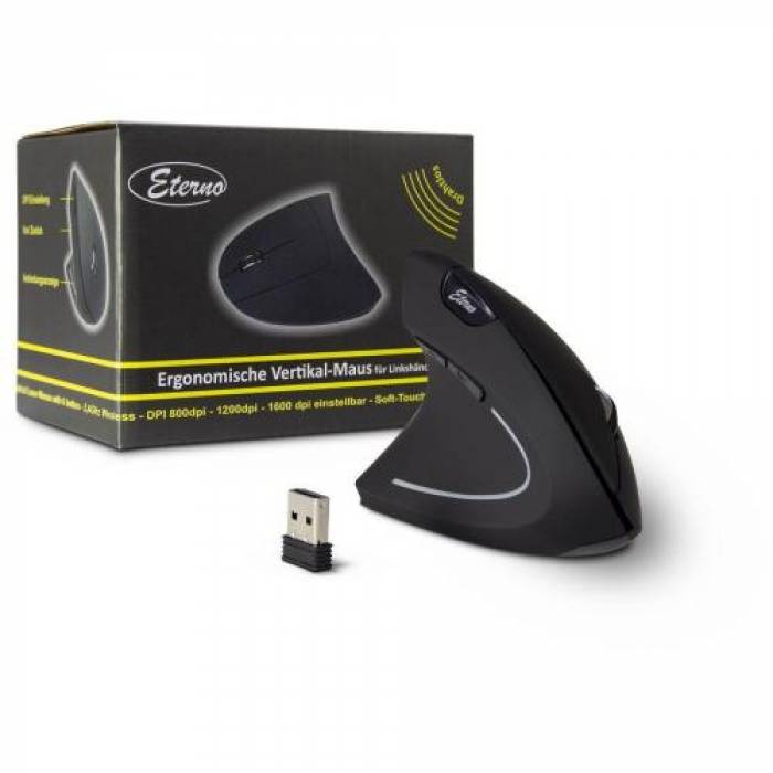 Mouse Optic Vertical Inter-Tech Eterno KM-206L, USB Wireless, Black