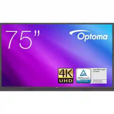 Pachet Display Interactiv Optoma 3751RK 75inch, 3840x2160pixeli, Android 8.0, Black + Adaptor wireless Optoma EP-AC1602, USB, White