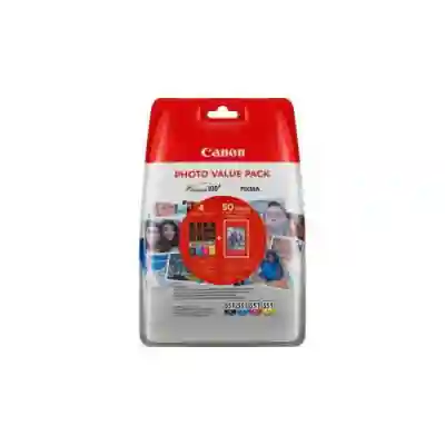 Pack Cartuse Cerneala Canon CLI-551 BS6508B005AA + Hartie Photo 10 x 15 cm (set 50 buc)