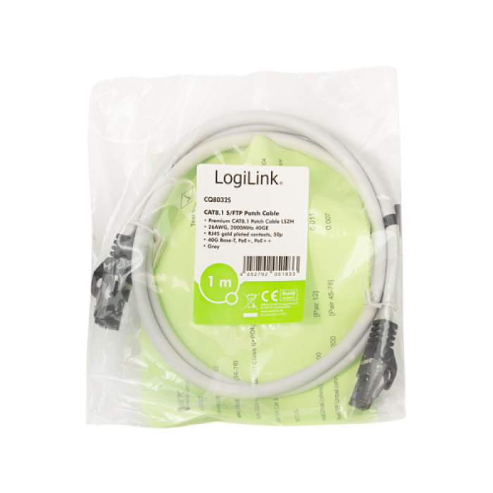 Patch cord Logilink CQ8052S PrimeLine S/FTP, Cat.8.1, 2m, Grey