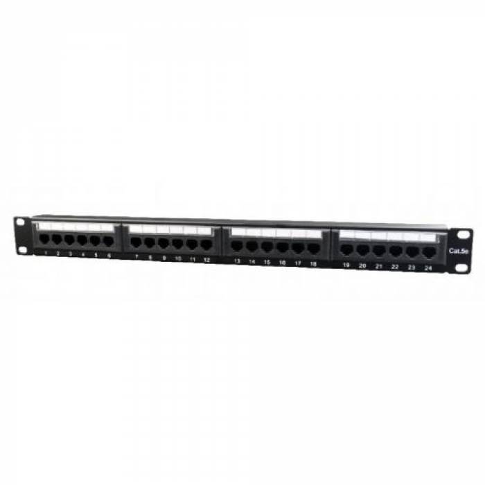 Patch Panel Gembird NPP-C524CM-001, 19inch, 24 port, Black