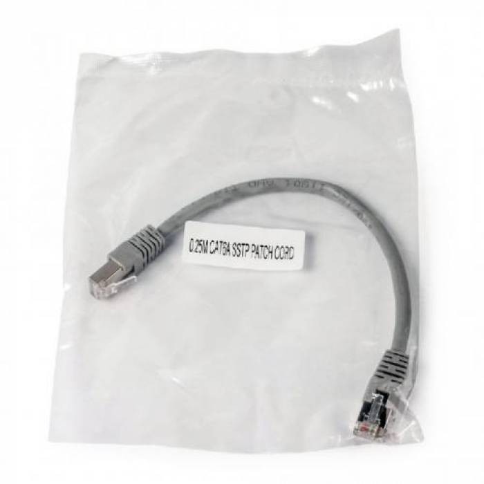 Patchcord Gembird RJ45, Cat. 6A, S/FTP, 0.25m, Gray