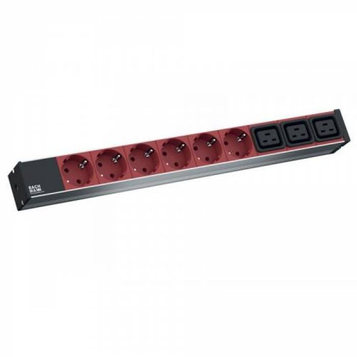 PDU Bachmann 800.2333, 6x Schuko, 3x C19, Black-Red