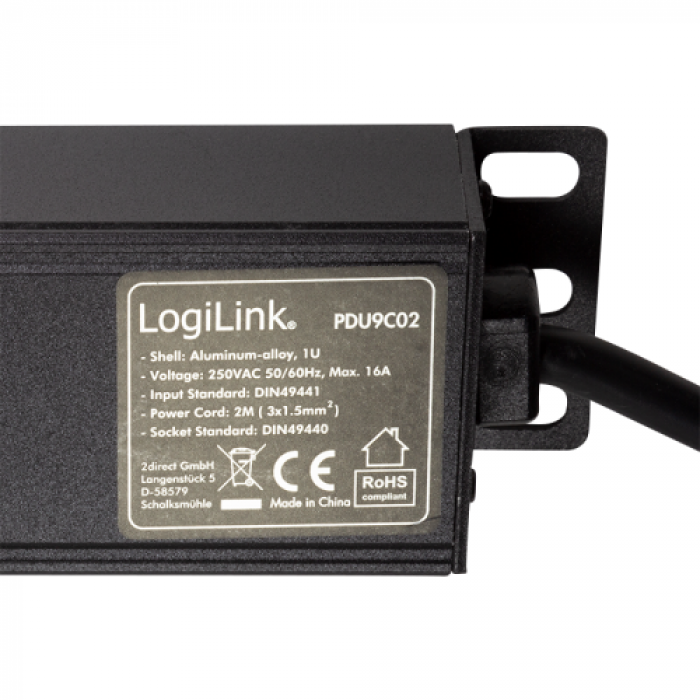 PDU Logilink PDU9C02, 9x Schuko, Black