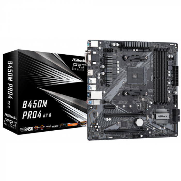 Placa de baza ASRock B450M PRO4 R2.0, AMD B450, socket AM4, mATX