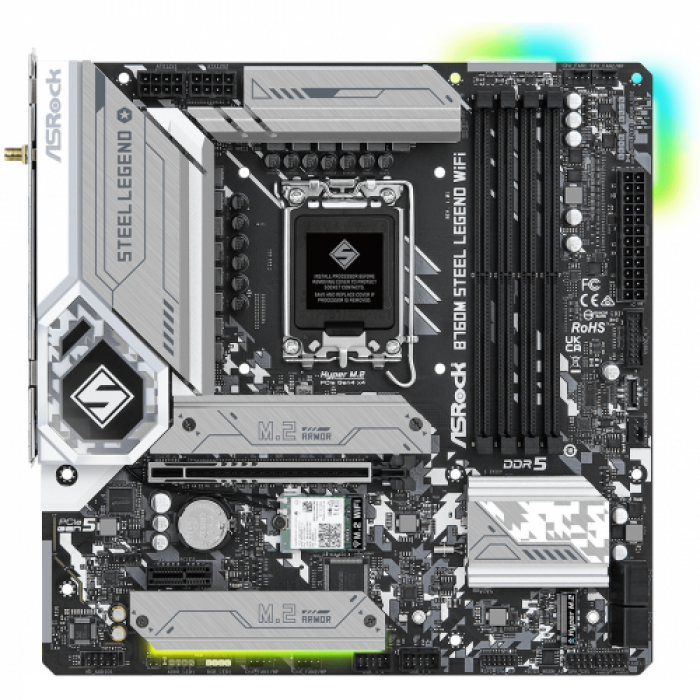 Placa de baza ASRock B760M Steel Legend Wifi, Intel B760, Socket 1700, mATX