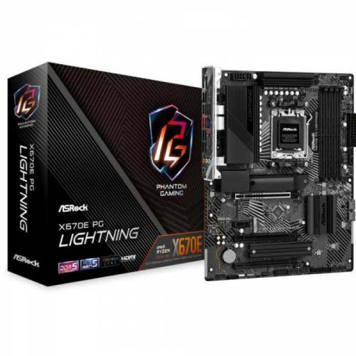 Placa de baza ASRock X670E PG LIGHTNING, AMD X670E, Socket AM5, ATX