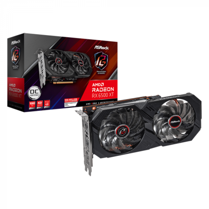 Placa video ASRock AMD Radeon RX 6500 XT Phantom Gaming D OC 4GB, GDDR6, 64bit Placa video ASRock AMD Radeon RX 6500 XT Phantom Gaming D OC 4GB, GDDR6, 64bit