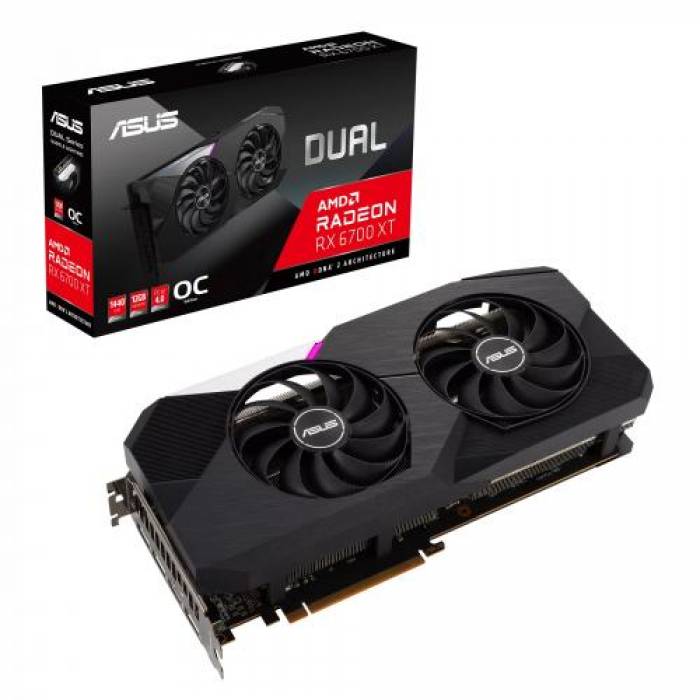 Placa video Asus AMD Radeon DUAL RX 6700 XT OC 12GB, GDDR6, 192bit