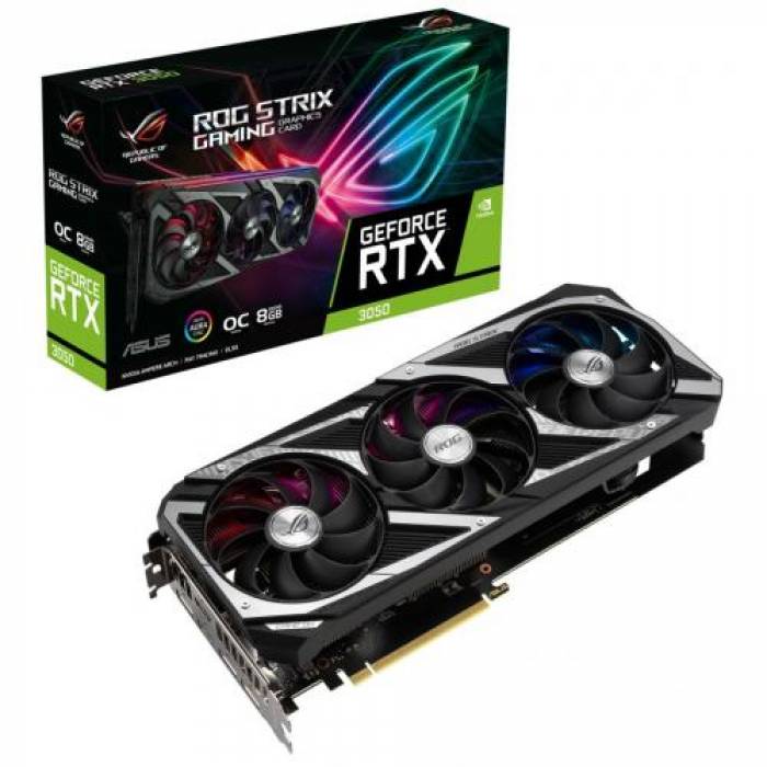 Placa video Asus nVidia GeForce RTX 3050 ROG STRIX OC Edition 8GB, GDDR6, 128bit