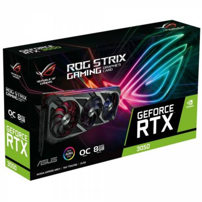 Placa video Asus nVidia GeForce RTX 3050 ROG STRIX OC Edition 8GB, GDDR6, 128bit