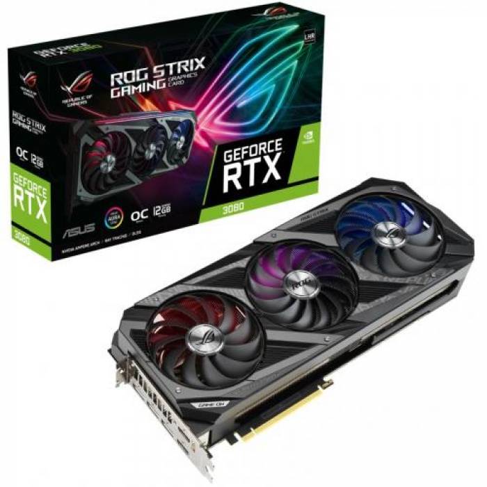 Placa video ASUS nVidia GeForce RTX 3080 ROG STRIX GAMING OC LHR 12GB, GDDR6X, 384bit