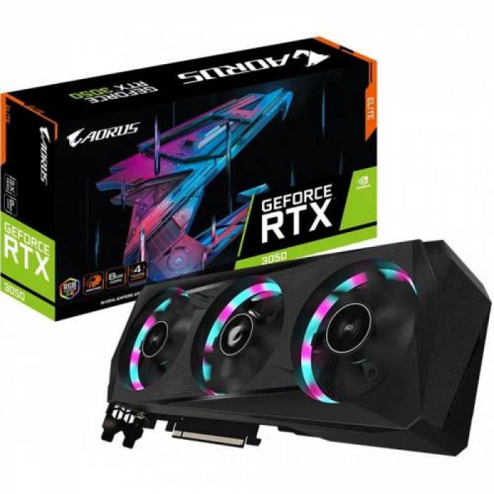 Placa video Gigabyte nVidia GeForce RTX 3050 Aorus Elite LHR 8GB, GDDR6, 128bit