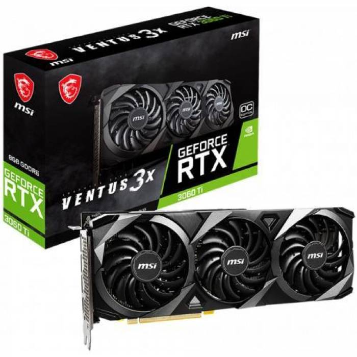 Placa video MSI nVidia GeForce RTX 3060 Ti VENTUS 3X OC LHR 8GB, GDDR6, 256bit