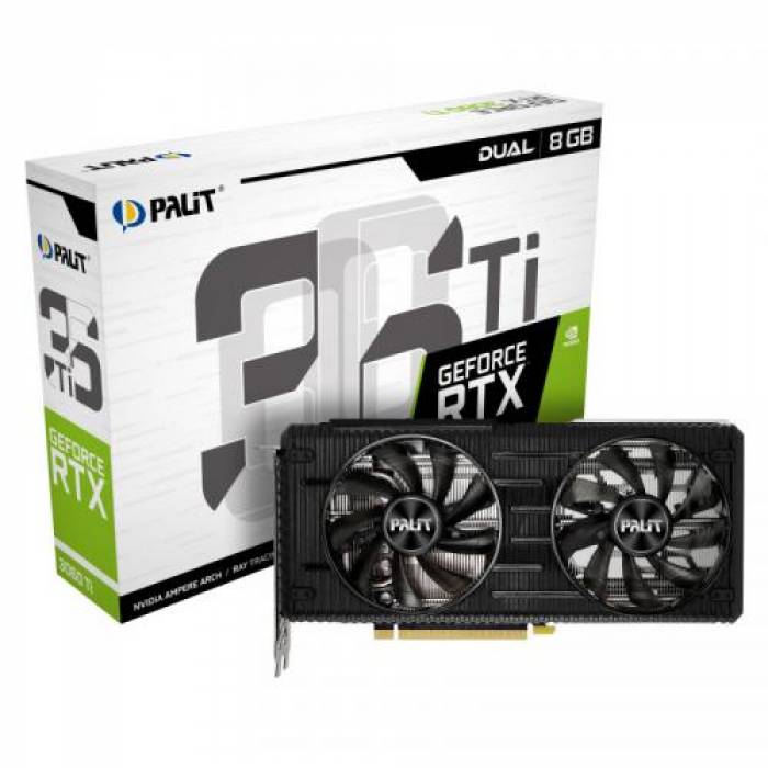 Placa video Palit nVidia GeForce RTX 3060 Ti Dual LHR 8GB, GDDR6, 256bit