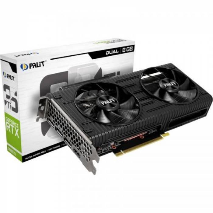 Placa video Palit nVidia GeForce RTX 3060 Ti Dual LHR 8GB, GDDR6, 256bit