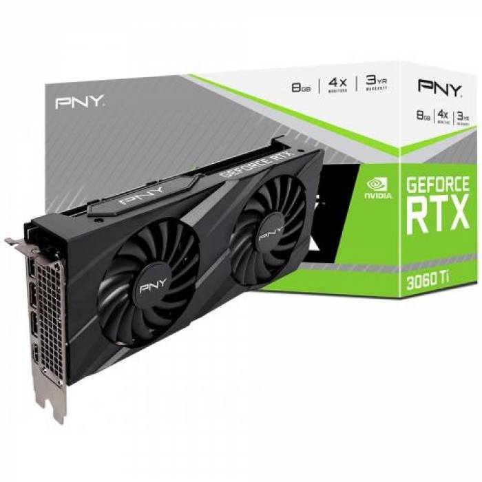 Placa video PNY nVidia GeForce RTX 3060 Ti Verto Dual Fan LHR 8GB, GDDR6, 256bit